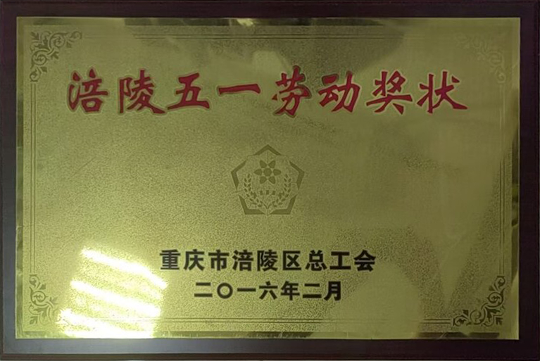 君阁药厂获得涪陵区总工会颁发的“涪陵五一劳动奖章”